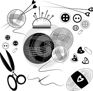 A set of items for sewing